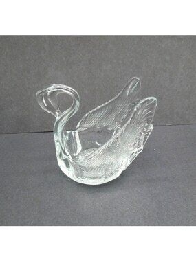 Swan Dish Pressed Glass Figural Trinket Candy Vintage